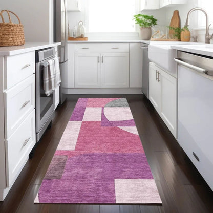 LOOMLAN Rugs Daeel Pink Washable Indoor-Outdoor Rug