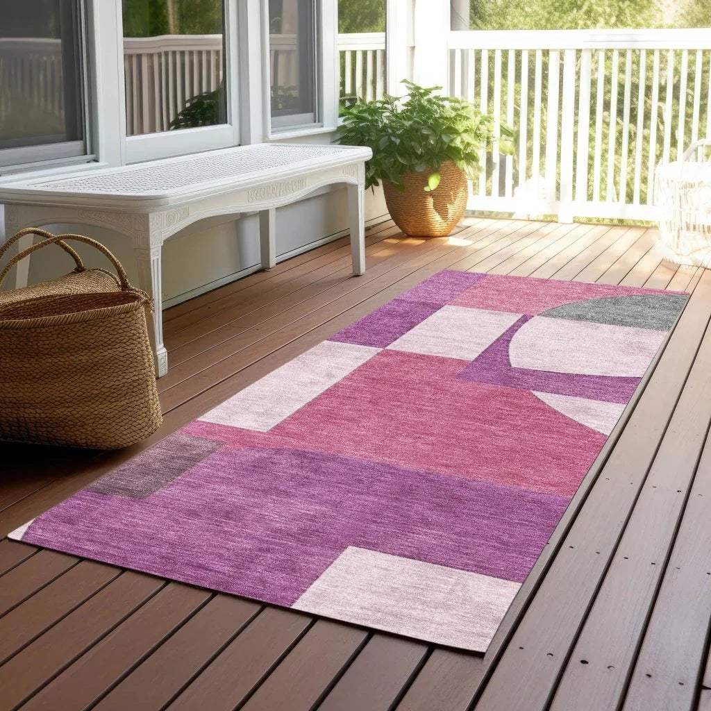 LOOMLAN Rugs Daeel Pink Washable Indoor-Outdoor Rug