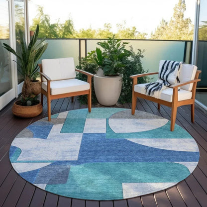 LOOMLAN Rugs Daeel Teal Washable Indoor-Outdoor Rug