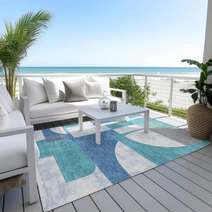LOOMLAN Rugs Daeel Teal Washable Indoor-Outdoor Rug