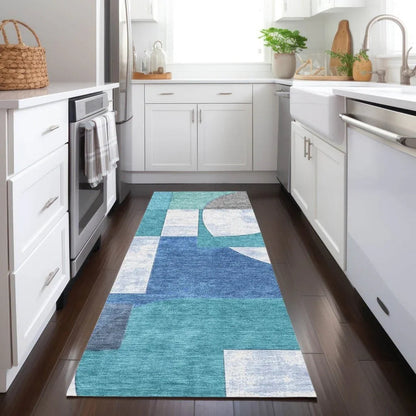 LOOMLAN Rugs Daeel Teal Washable Indoor-Outdoor Rug