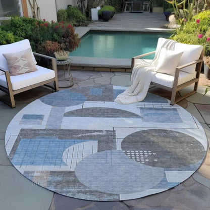 LOOMLAN Rugs Daeon Blue Washable Indoor-Outdoor Rug