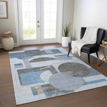 LOOMLAN Rugs Daeon Blue Washable Indoor-Outdoor Rug