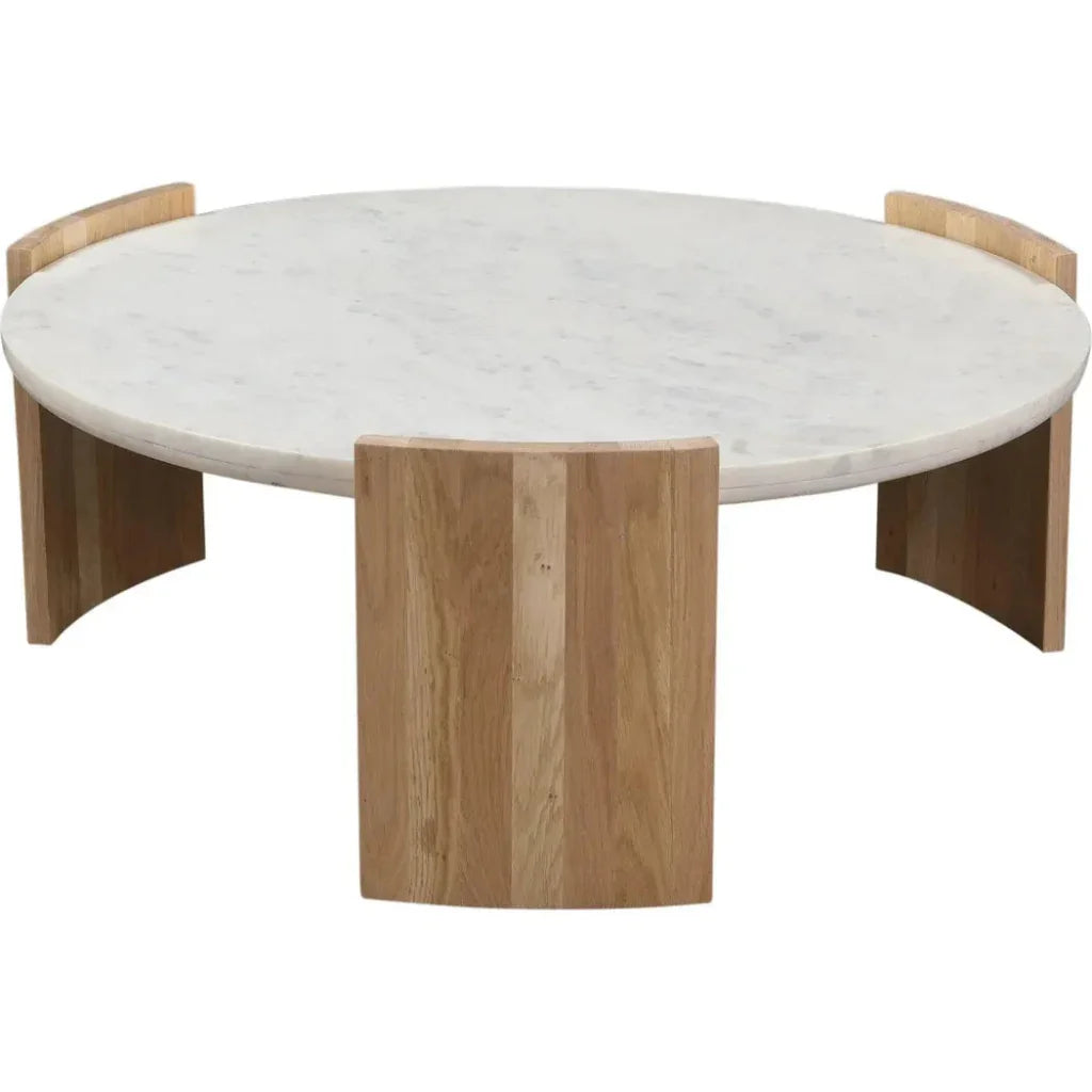 Moe's Home Dala White Marble & Wood Round Coffee Table