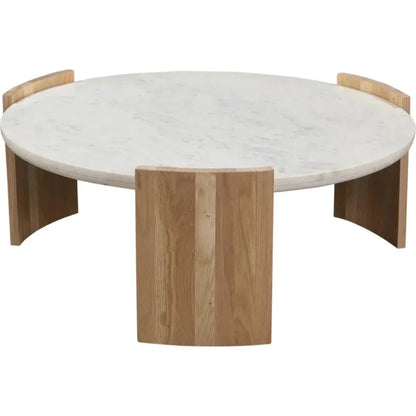 Moe's Home Dala White Marble & Wood Round Coffee Table