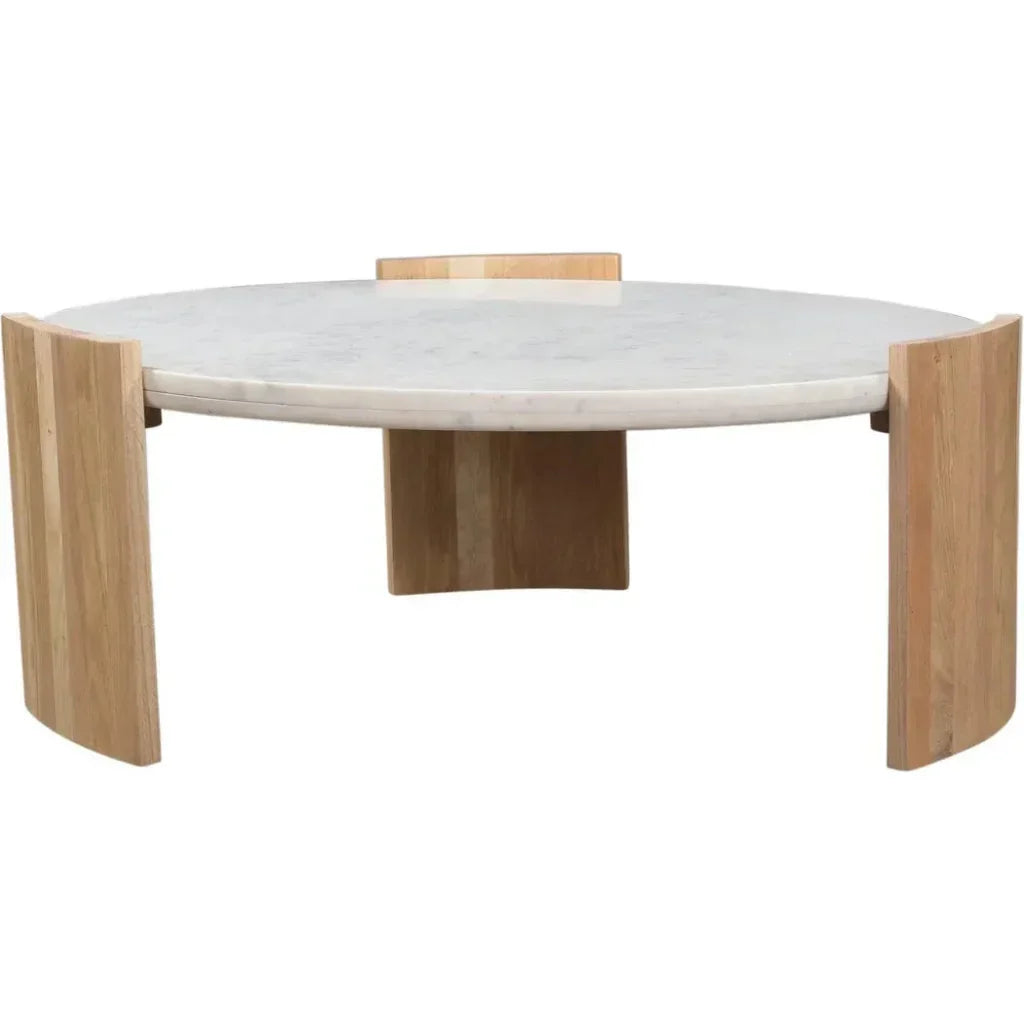 Moe's Home Dala White Marble & Wood Round Coffee Table