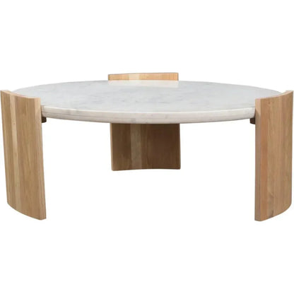 Moe's Home Dala White Marble & Wood Round Coffee Table