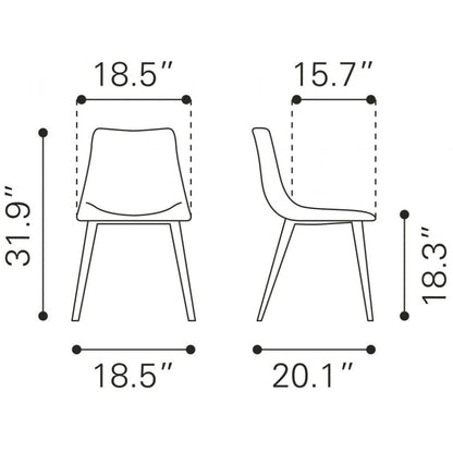 Zuo Modern Daniel Performance Fabric Armless Dining Chair 2PC
