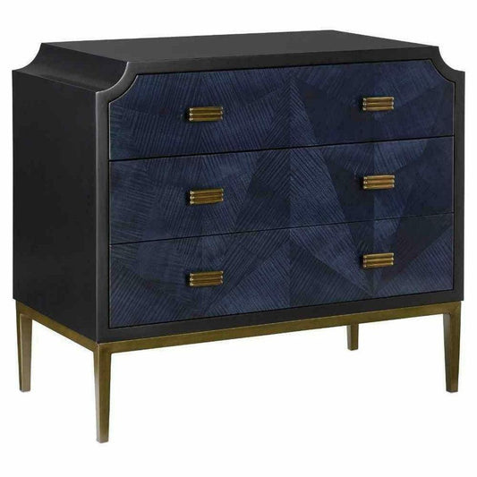 Dark Blue Caviar Black Antique Brass Kallista Chest Accent Cabinet Accent Cabinets Sideboards and Things By Currey & Co