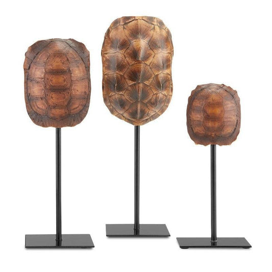 Dark Brown Antique Brown Black Turtle Shells Set of 3 Statues & Sculptures Sideboards and Things By Currey & Co