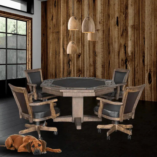Sunny D Dark Brown Poker Table Leather Chairs 5 PC Set