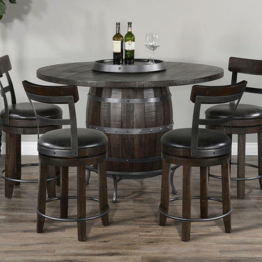 Dark Brown Round 54" Barrel Pub Table With Barstools 5 PC Set Dining Table Sets Sideboards and Things By Sunny D