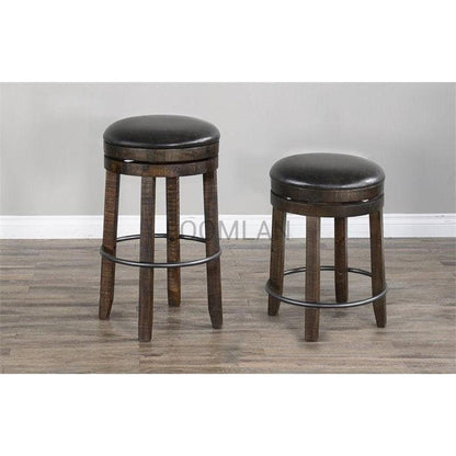 Dark Rustic Backless Swivel Bar Height Stool Black Leather Seat 30"H Bar Stools Sideboards and Things By Sunny D