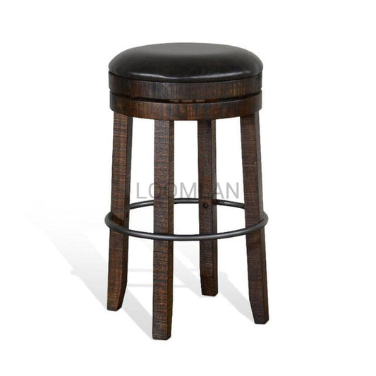 Dark Rustic Backless Swivel Bar Height Stool Black Leather Seat 30"H Bar Stools Sideboards and Things By Sunny D