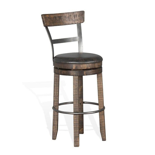 Dark Rustic Ladder Back Swivel Barstool Black Leather Seat 30"H Bar Stools Sideboards and Things By Sunny D