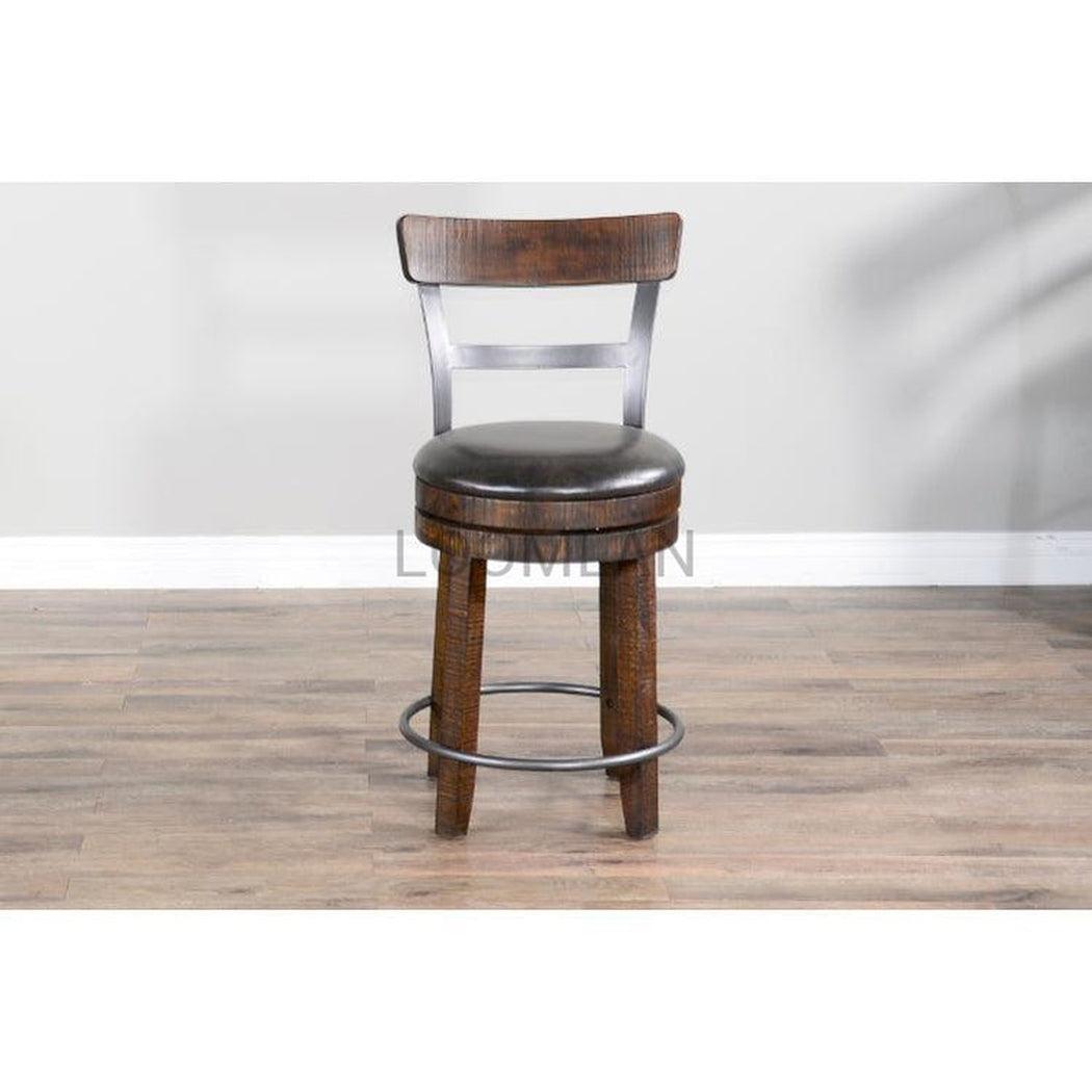 Dark Rustic Ladder Back Swivel Counter Height Stool Leather Seat 24"H Counter Stools Sideboards and Things By Sunny D