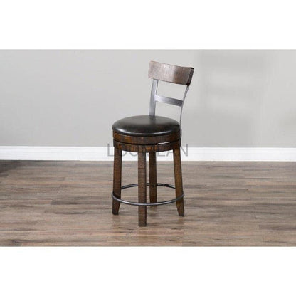 Dark Rustic Ladder Back Swivel Counter Height Stool Leather Seat 24"H Counter Stools Sideboards and Things By Sunny D