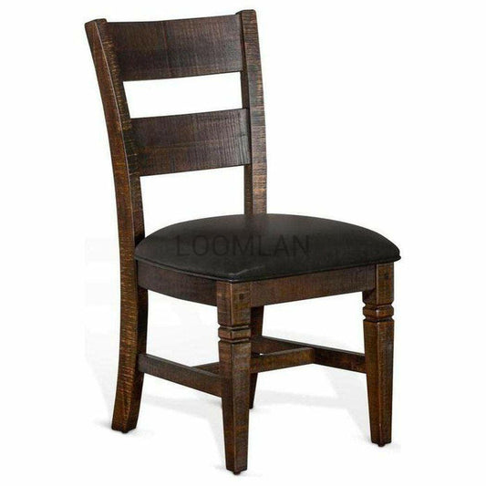 Dark Rustic Ladderback Dining Chair Padded Black Leather Seat Dining Chairs Sideboards and Things By Sunny D