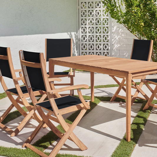 Del Ray 7-Piece Rectangular Teak Outdoor Dining Set-Outdoor Dining Sets-HiTeak-Sideboards and Things