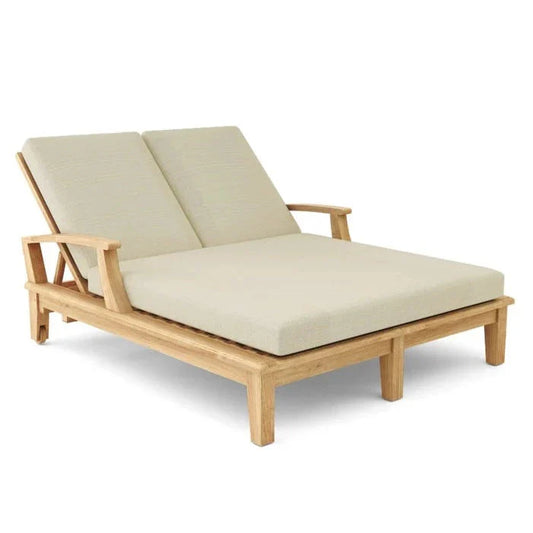 Delano Outdoor Teak Double Reclining Sunlounger with Sunbrella Cushion-Outdoor Cabanas & Loungers-HiTeak-Canvas-Sideboards and Things