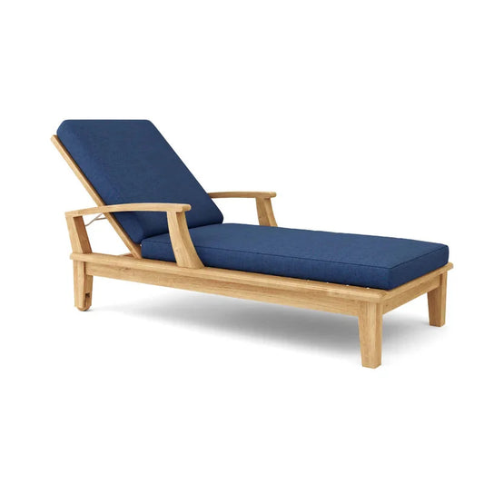 Delano Outdoor Teak Reclining Sunlounger with Sunbrella Cushion-Outdoor Cabanas & Loungers-HiTeak-Navy-Sideboards and Things