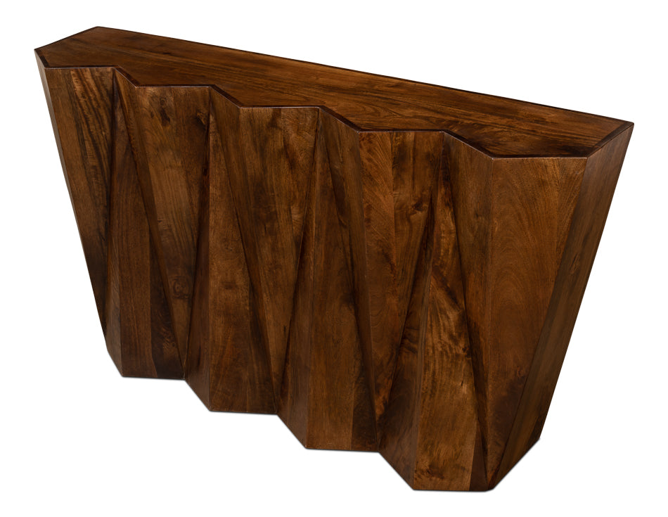 Denali Console Table Carved Solid Wood Natural Finish-Console Tables-Sarreid-LOOMLAN