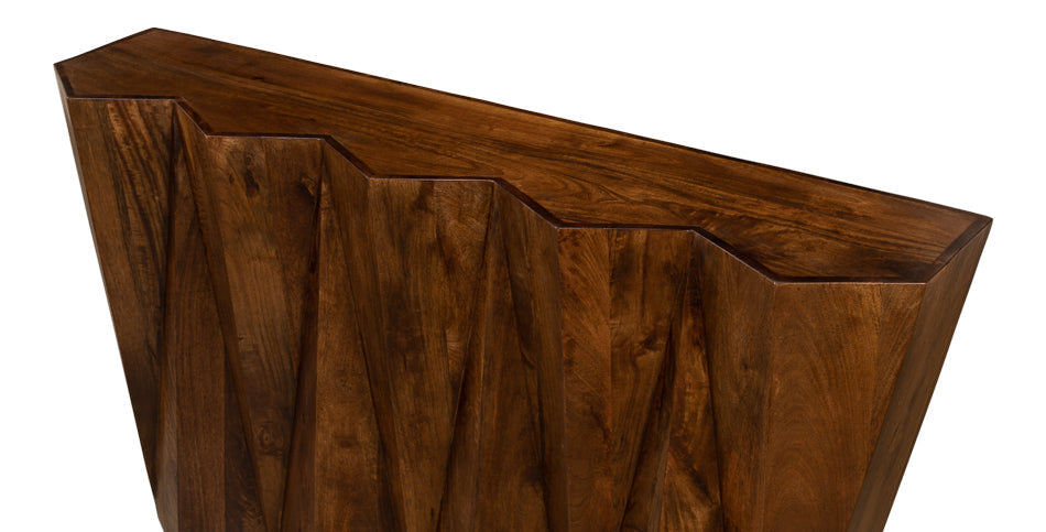 Denali Console Table Carved Solid Wood Natural Finish-Console Tables-Sarreid-LOOMLAN