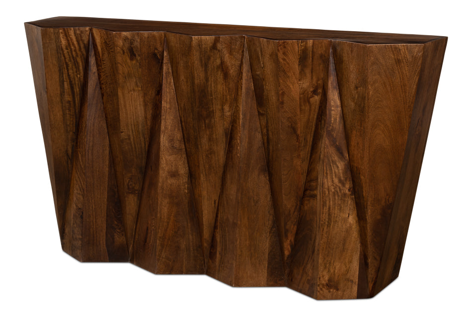 Denali Console Table Carved Solid Wood Natural Finish-Console Tables-Sarreid-LOOMLAN