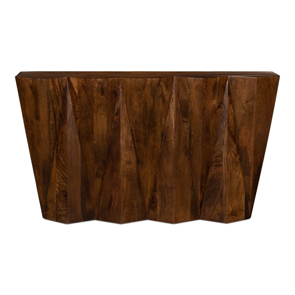 Denali Console Table Carved Solid Wood Natural Finish-Console Tables-Sarreid-LOOMLAN