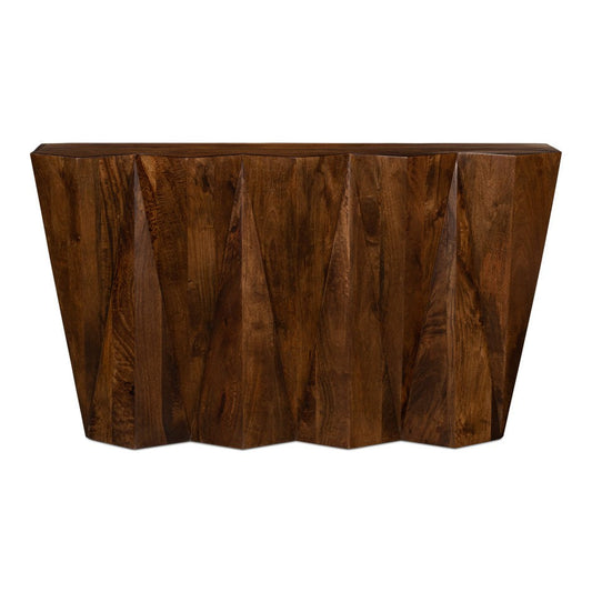 Denali Console Table Carved Solid Wood Natural Finish-Console Tables-Sarreid-LOOMLAN