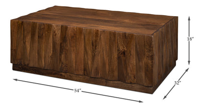 Denali Rectangle Cocktail Coffee Table Block Solid Wood-Coffee Tables-Sarreid-LOOMLAN