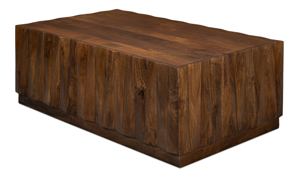 Denali Rectangle Cocktail Coffee Table Block Solid Wood-Coffee Tables-Sarreid-LOOMLAN