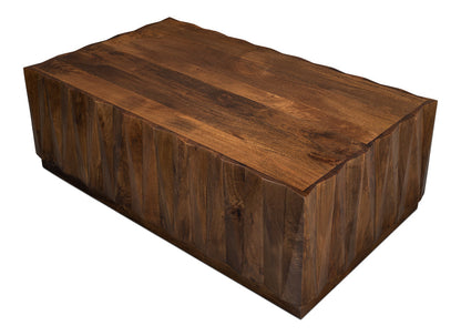 Denali Rectangle Cocktail Coffee Table Block Solid Wood-Coffee Tables-Sarreid-LOOMLAN