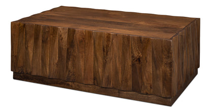 Denali Rectangle Cocktail Coffee Table Block Solid Wood-Coffee Tables-Sarreid-LOOMLAN