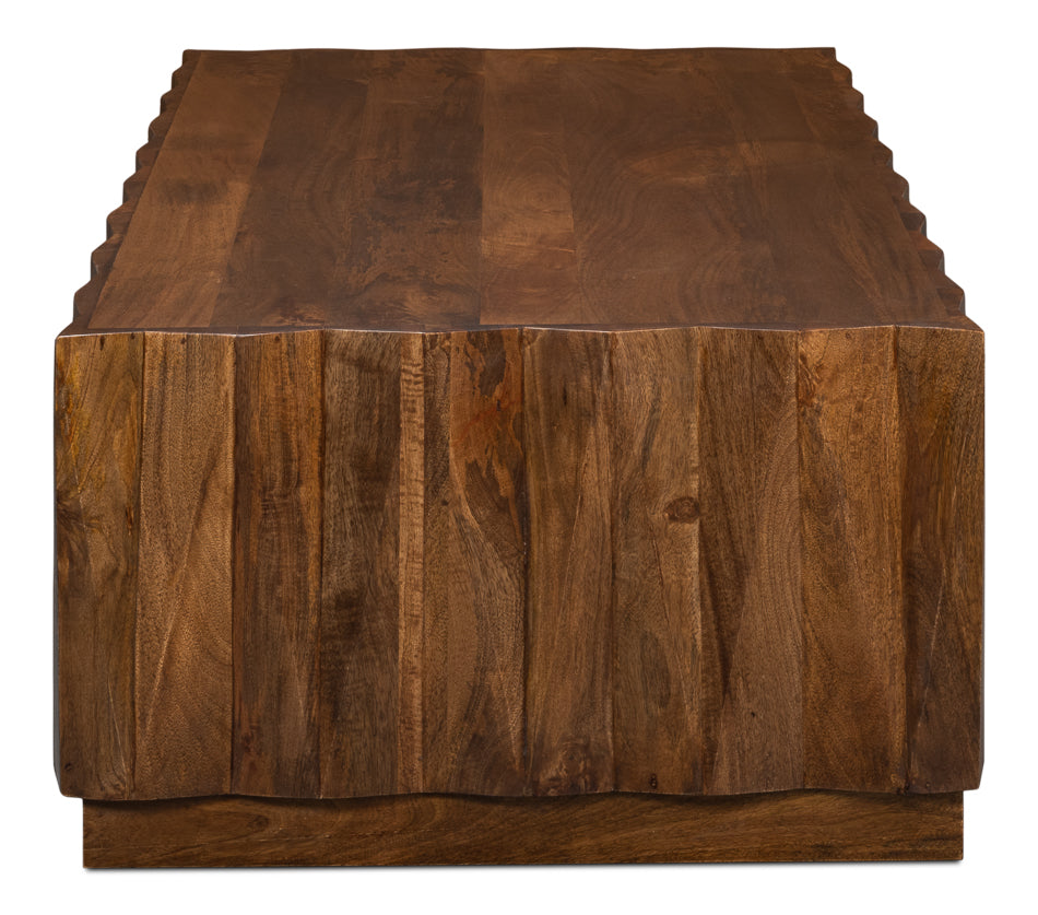 Denali Rectangle Cocktail Coffee Table Block Solid Wood-Coffee Tables-Sarreid-LOOMLAN