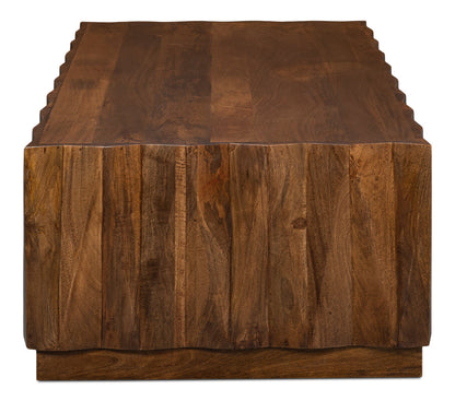 Denali Rectangle Cocktail Coffee Table Block Solid Wood-Coffee Tables-Sarreid-LOOMLAN