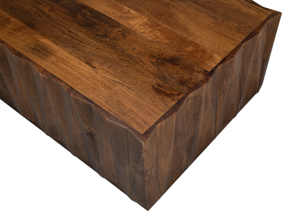 Denali Rectangle Cocktail Coffee Table Block Solid Wood-Coffee Tables-Sarreid-LOOMLAN