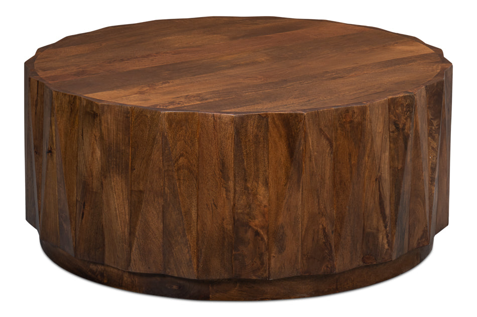 Denali Round Cocktail Coffee Table Block Solid Wood-Coffee Tables-Sarreid-LOOMLAN