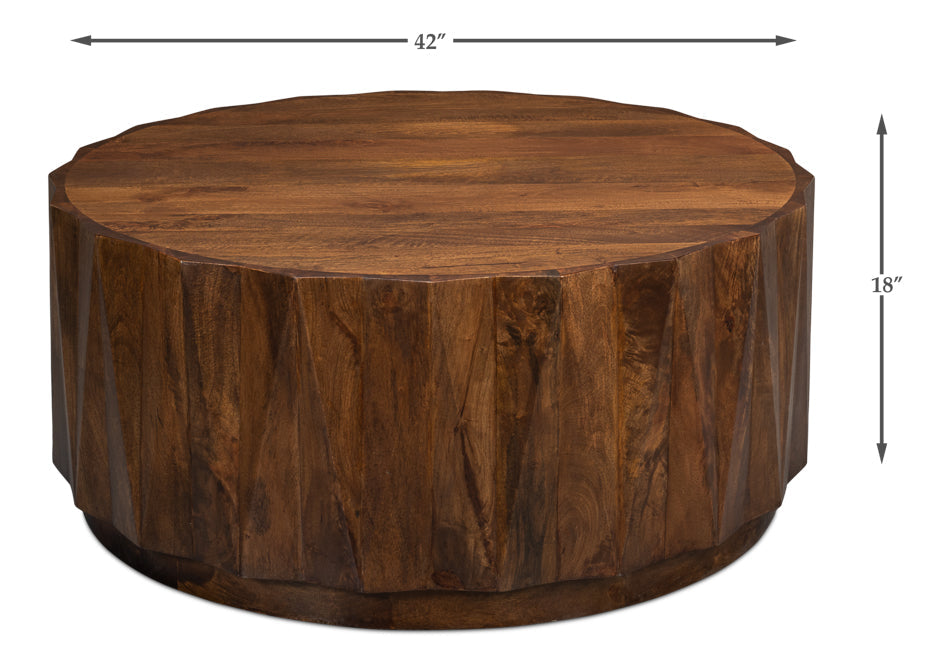 Denali Round Cocktail Coffee Table Block Solid Wood-Coffee Tables-Sarreid-LOOMLAN