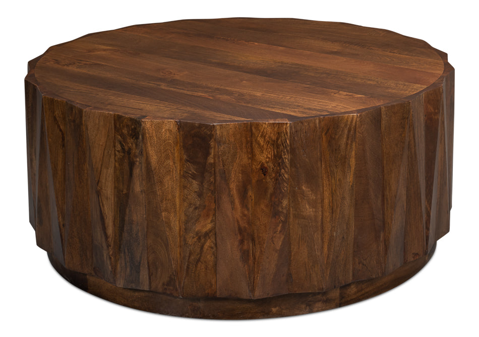 Denali Round Cocktail Coffee Table Block Solid Wood-Coffee Tables-Sarreid-LOOMLAN