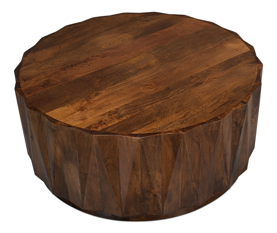 Denali Round Cocktail Coffee Table Block Solid Wood-Coffee Tables-Sarreid-LOOMLAN