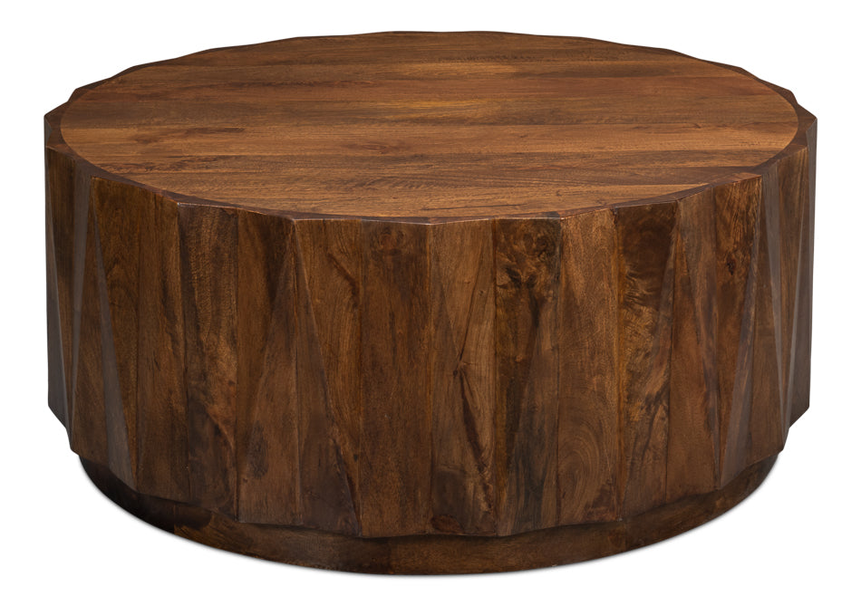 Denali Round Cocktail Coffee Table Block Solid Wood-Coffee Tables-Sarreid-LOOMLAN