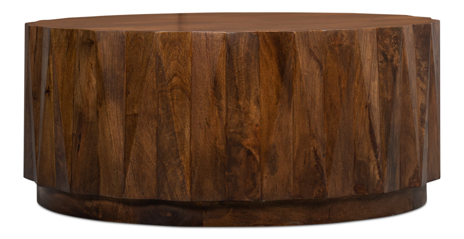 Denali Round Cocktail Coffee Table Block Solid Wood-Coffee Tables-Sarreid-LOOMLAN