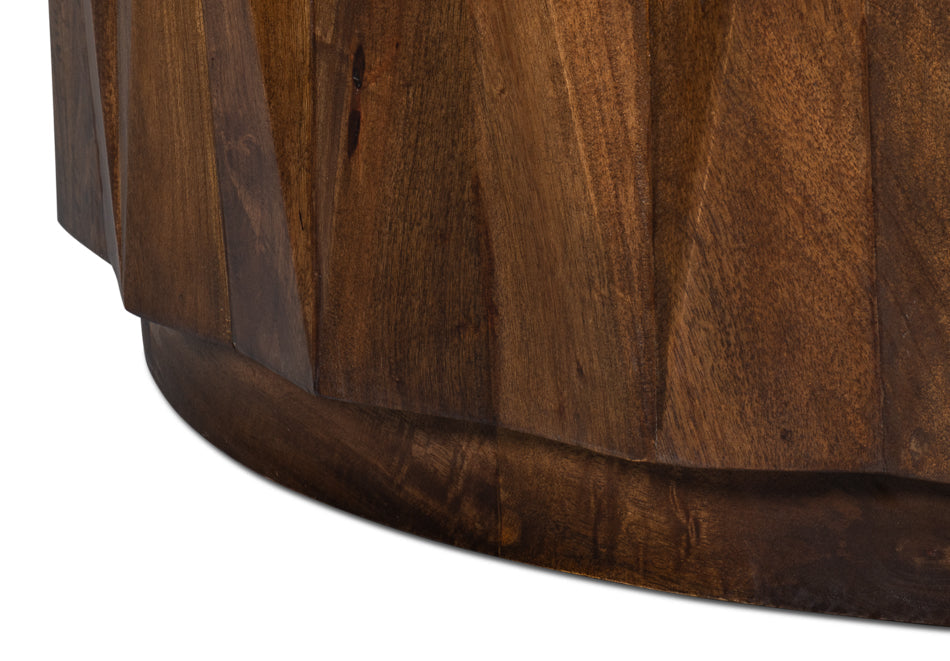 Denali Round Cocktail Coffee Table Block Solid Wood-Coffee Tables-Sarreid-LOOMLAN