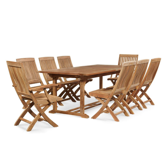 Devon 9-PC Teak Outdoor Dining Set with Extendable Table and Folding Chairs-Outdoor Dining Sets-HiTeak-Sideboards and Things