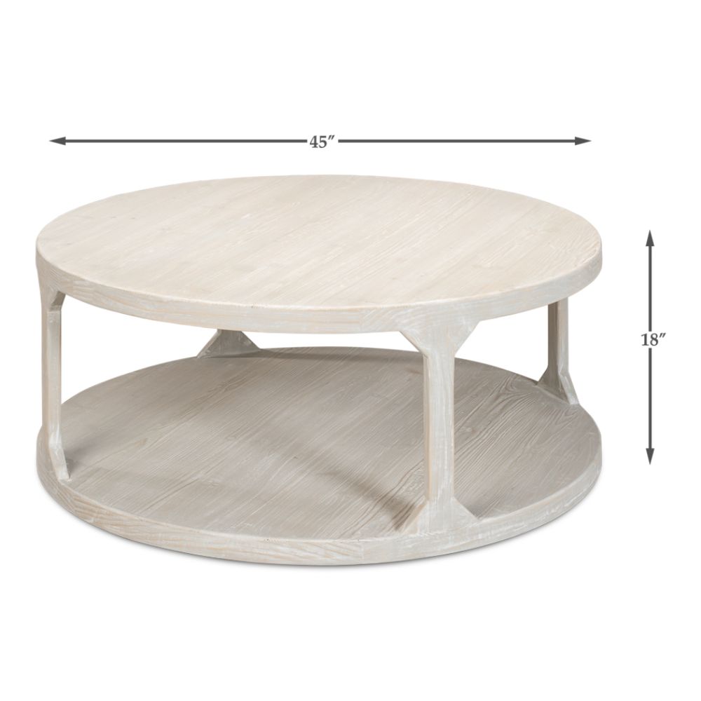 Devon Round Coffee Table With Storage Shelf Grey Thorne-Coffee Tables-Sarreid-LOOMLAN