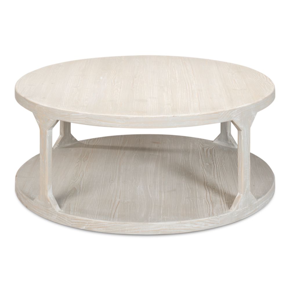 Devon Round Coffee Table With Storage Shelf Grey Thorne-Coffee Tables-Sarreid-LOOMLAN