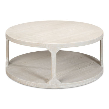 Devon Round Coffee Table With Storage Shelf Grey Thorne-Coffee Tables-Sarreid-LOOMLAN