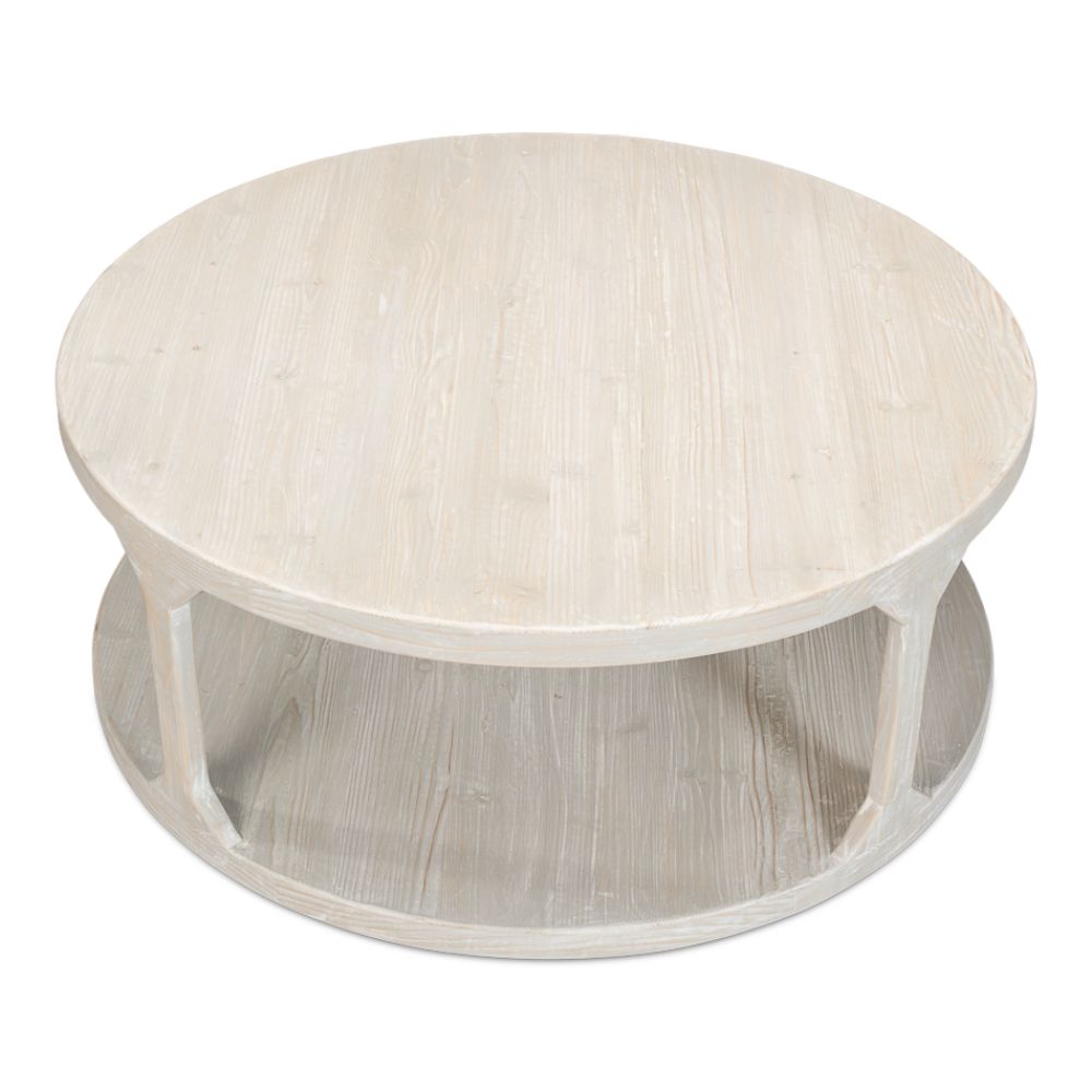 Devon Round Coffee Table With Storage Shelf Grey Thorne-Coffee Tables-Sarreid-LOOMLAN