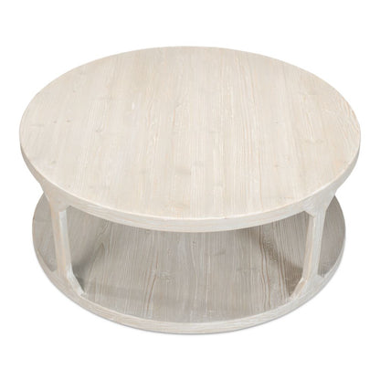 Devon Round Coffee Table With Storage Shelf Grey Thorne-Coffee Tables-Sarreid-LOOMLAN